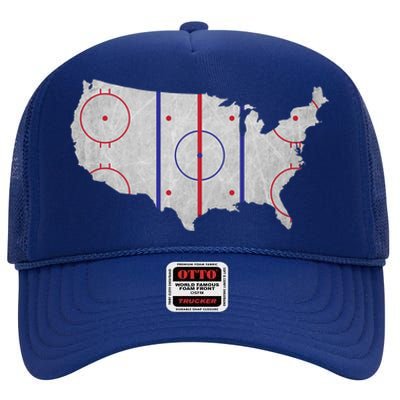 Hockey USA Map High Crown Mesh Back Trucker Hat