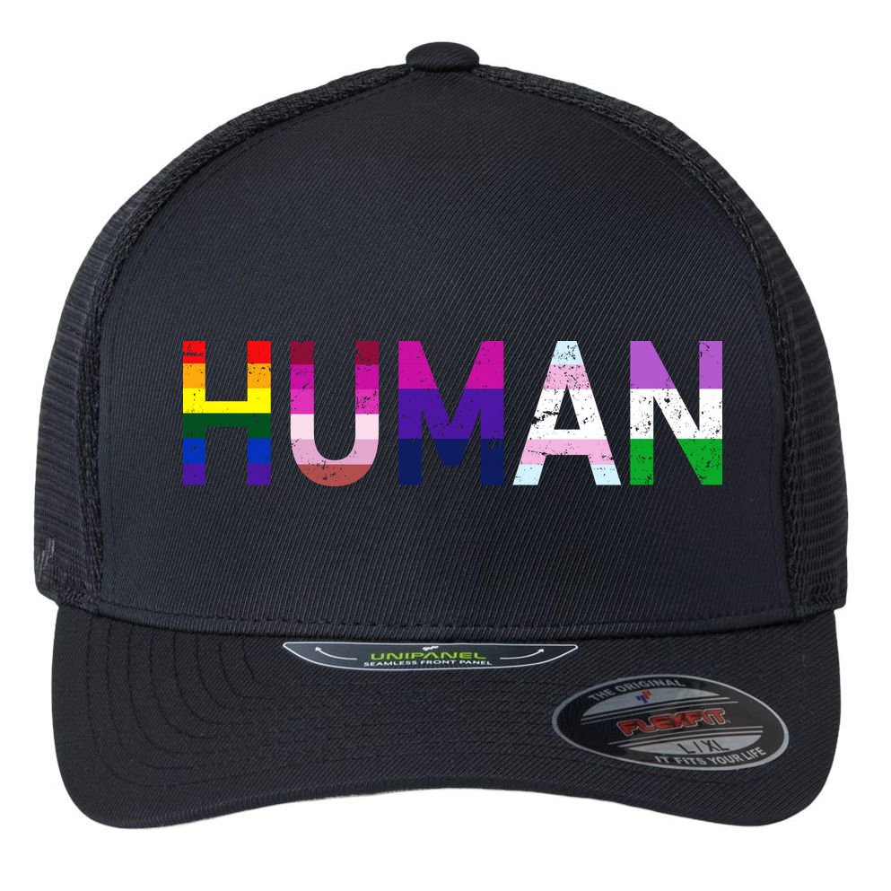 Human Flag LGBT Gay Pride Flexfit Unipanel Trucker Cap
