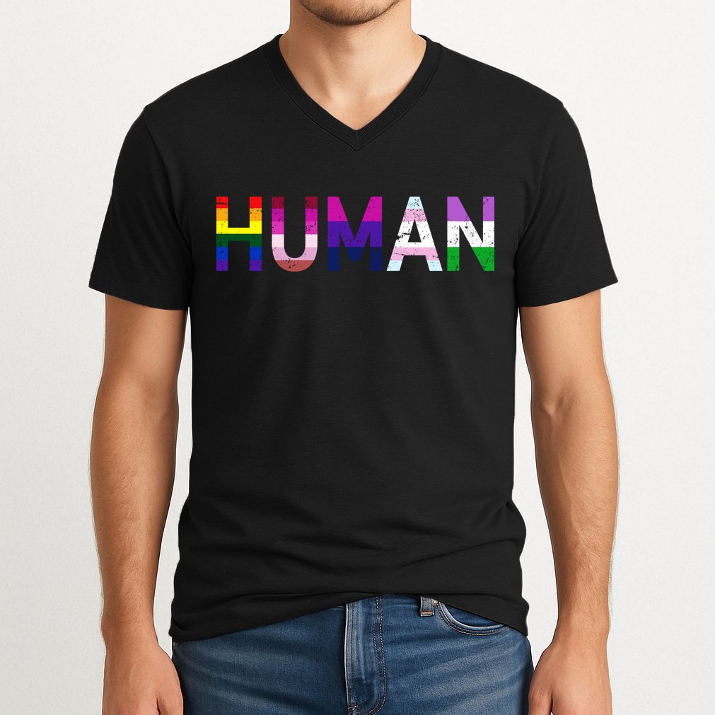 Human Flag LGBT Gay Pride V-Neck T-Shirt