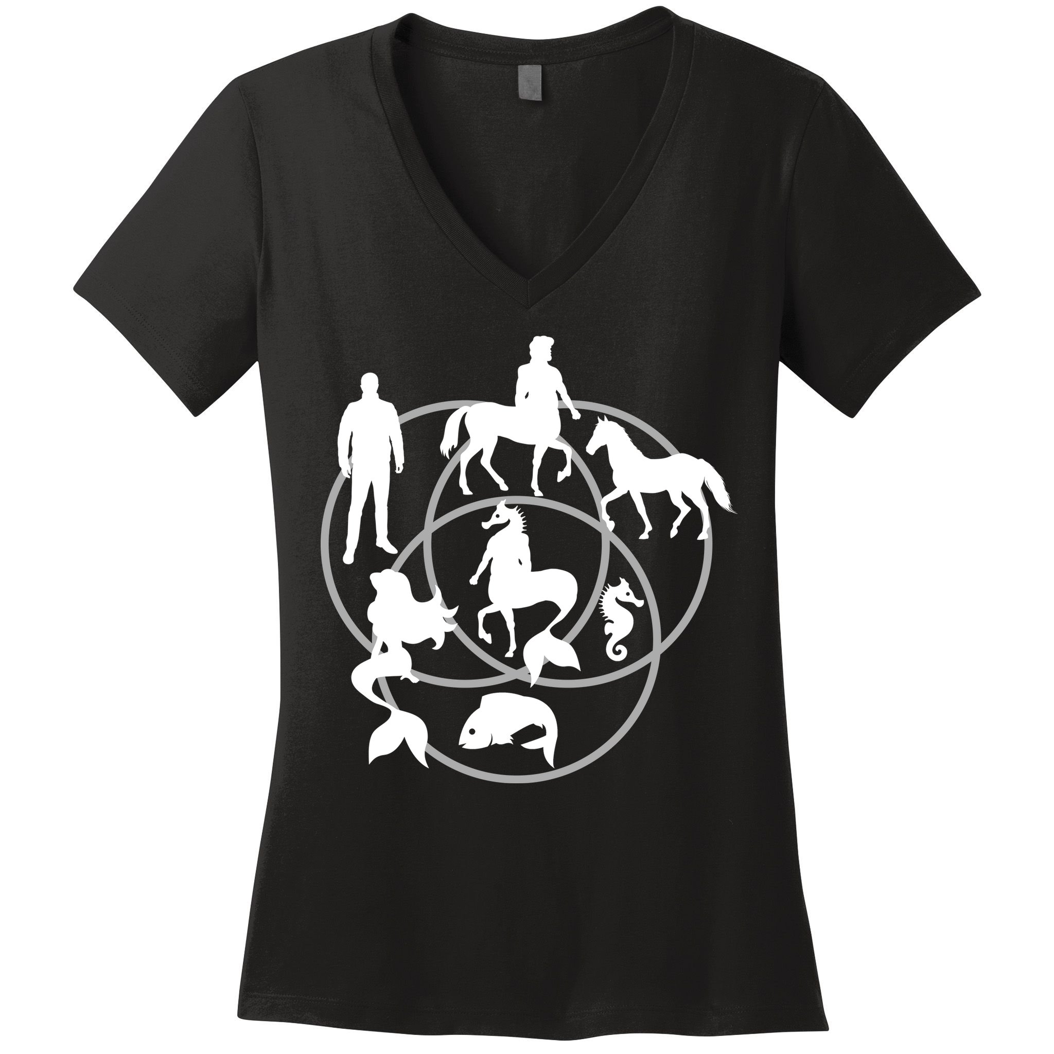 Human Horse Fish Venn Diagram Women's V-Neck T-Shirt