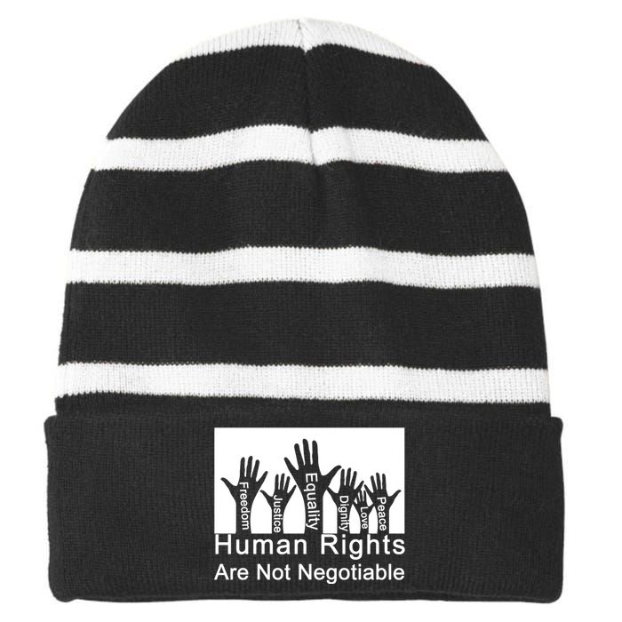 Human Rights Are Not Negotiable Striped Beanie with Solid Band