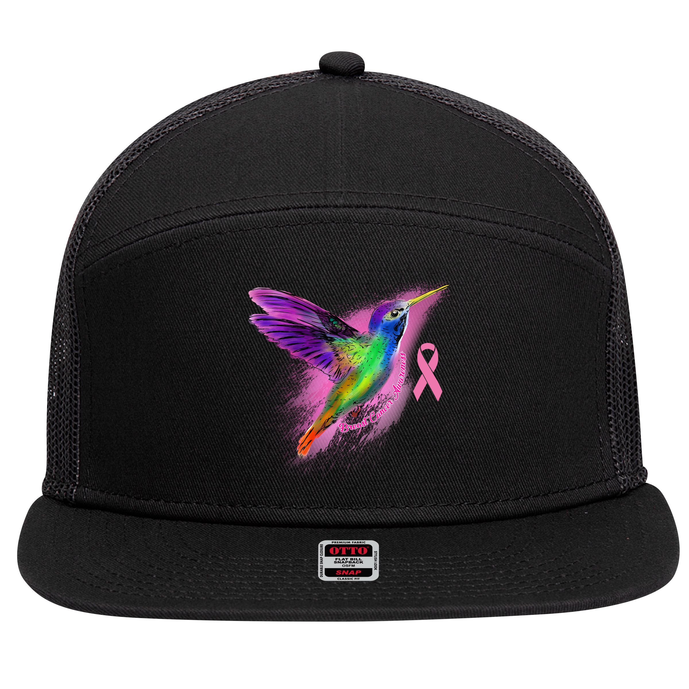 Humming Bird Breast Cancer Awareness 7 Panel Mesh Trucker Snapback Hat