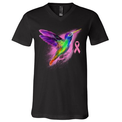 Humming Bird Breast Cancer Awareness V-Neck T-Shirt