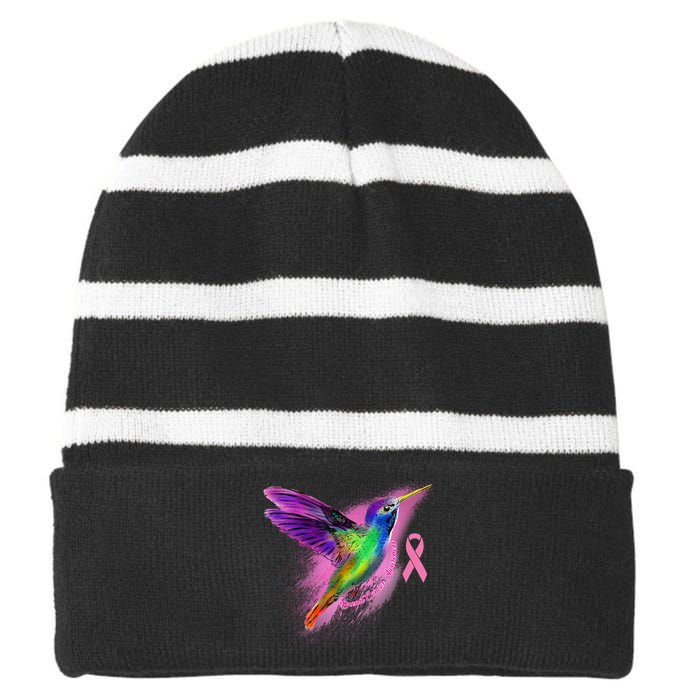 Humming Bird Breast Cancer Awareness Striped Beanie with Solid Band