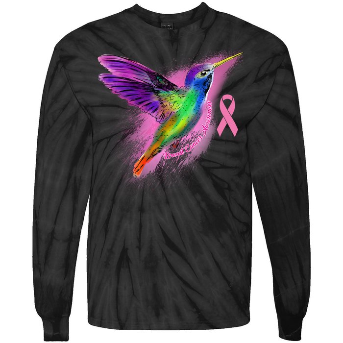 Humming Bird Breast Cancer Awareness Tie-Dye Long Sleeve Shirt