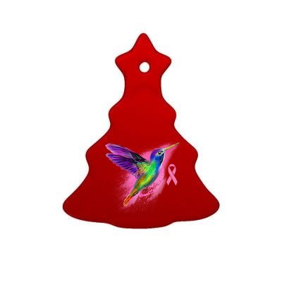 Humming Bird Breast Cancer Awareness Ceramic Tree Ornament