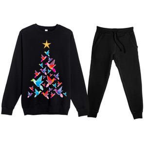 Humming Bird Christmas Tree Premium Crewneck Sweatsuit Set