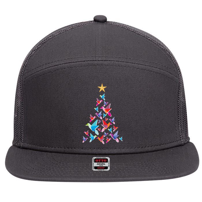 Humming Bird Christmas Tree 7 Panel Mesh Trucker Snapback Hat