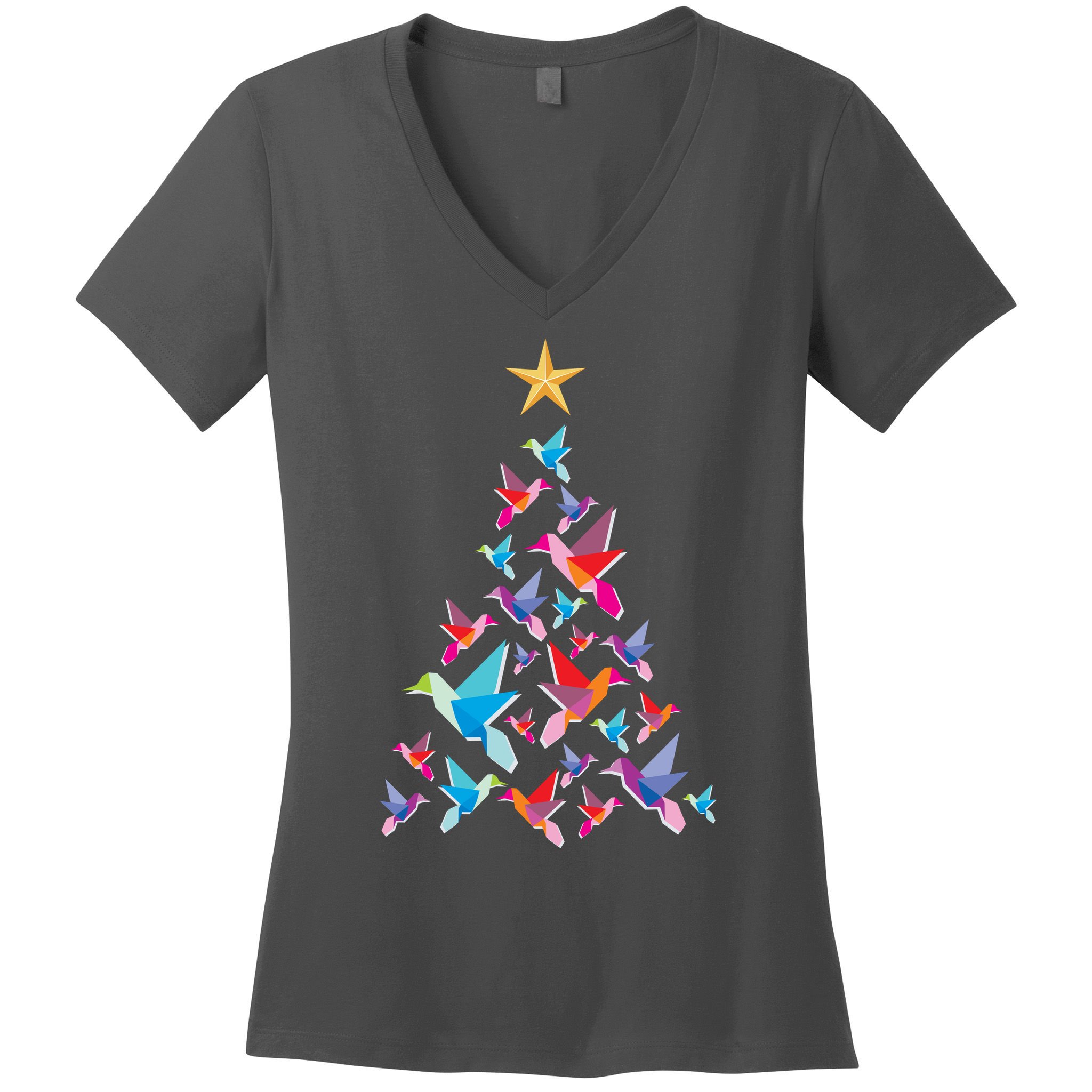 Humming Bird Christmas Tree Women's V-Neck T-Shirt