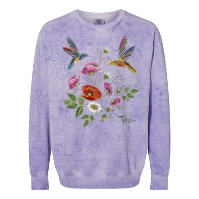 Humming Birds Flowers Colorblast Crewneck Sweatshirt