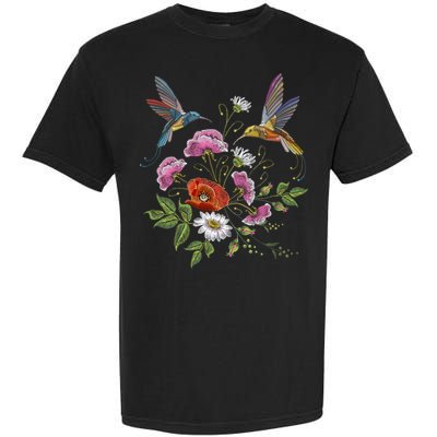 Humming Birds Flowers Garment-Dyed Heavyweight T-Shirt