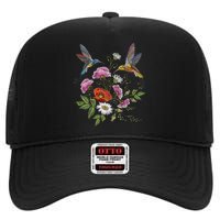 Humming Birds Flowers High Crown Mesh Back Trucker Hat