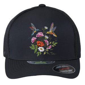 Humming Birds Flowers Flexfit Unipanel Trucker Cap