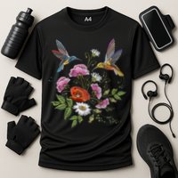 Humming Birds Flowers Cooling Performance Crew T-Shirt