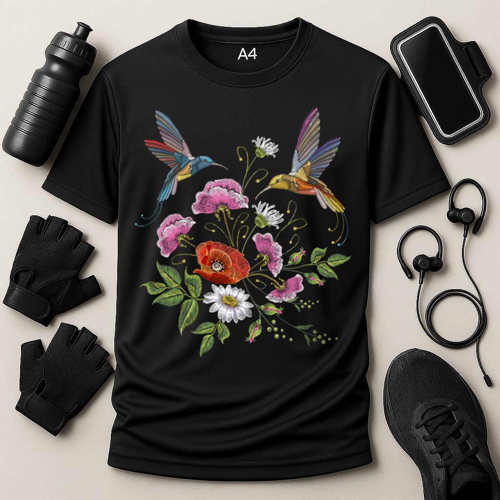 Humming Birds Flowers Cooling Performance Crew T-Shirt