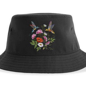 Humming Birds Flowers Sustainable Bucket Hat