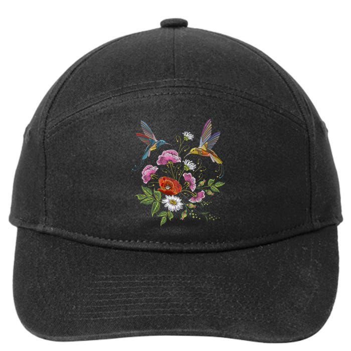 Humming Birds Flowers 7-Panel Snapback Hat