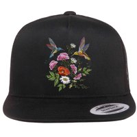 Humming Birds Flowers Flat Bill Trucker Hat