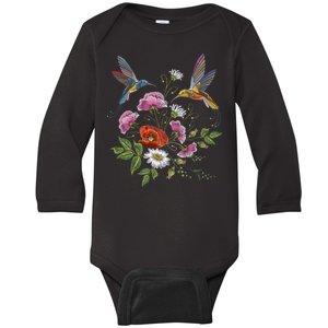 Humming Birds Flowers Baby Long Sleeve Bodysuit