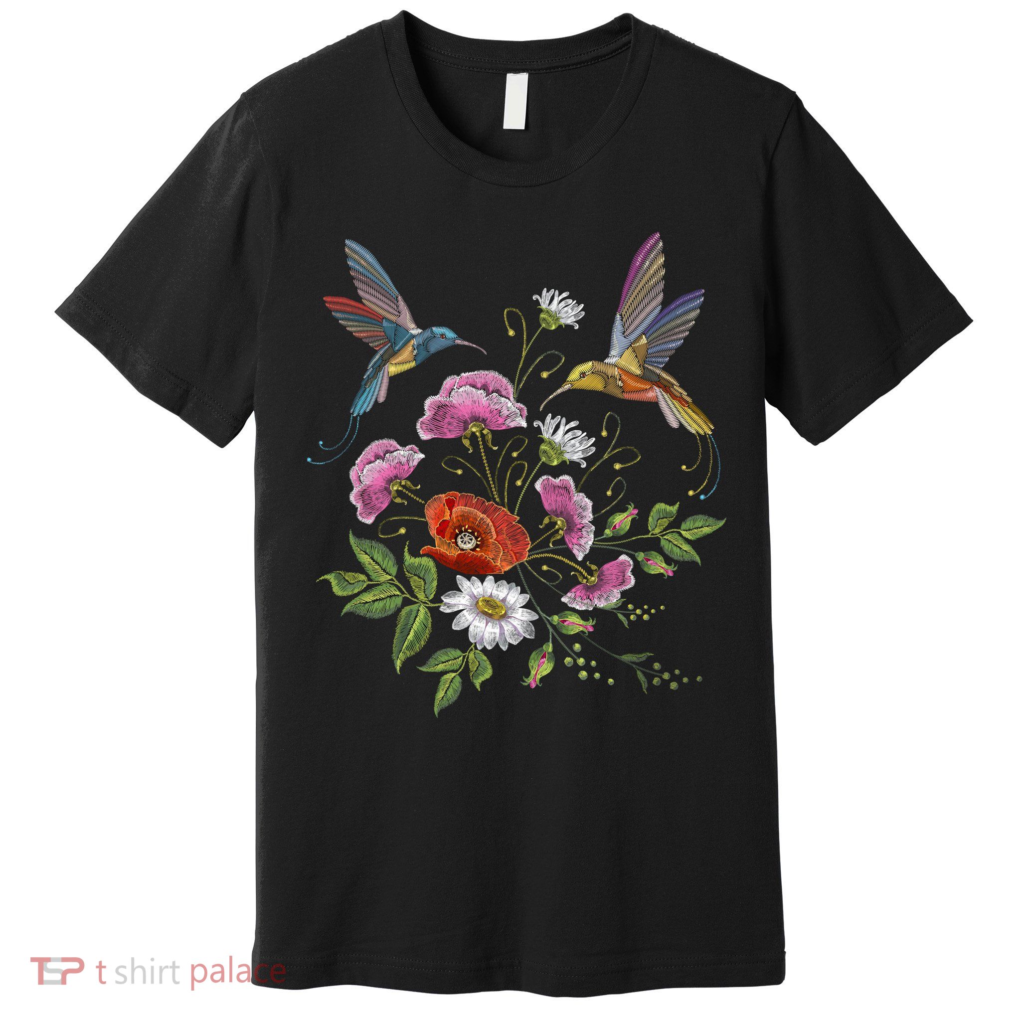 Humming Birds Flowers Premium T-Shirt