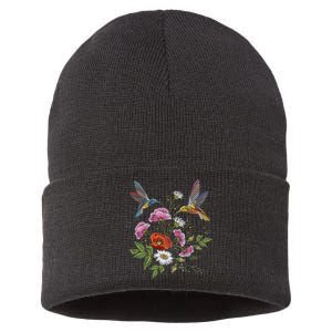 Humming Birds Flowers Sustainable Knit Beanie