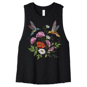 Humming Birds Flowers Women's Racerback Cropped Tank