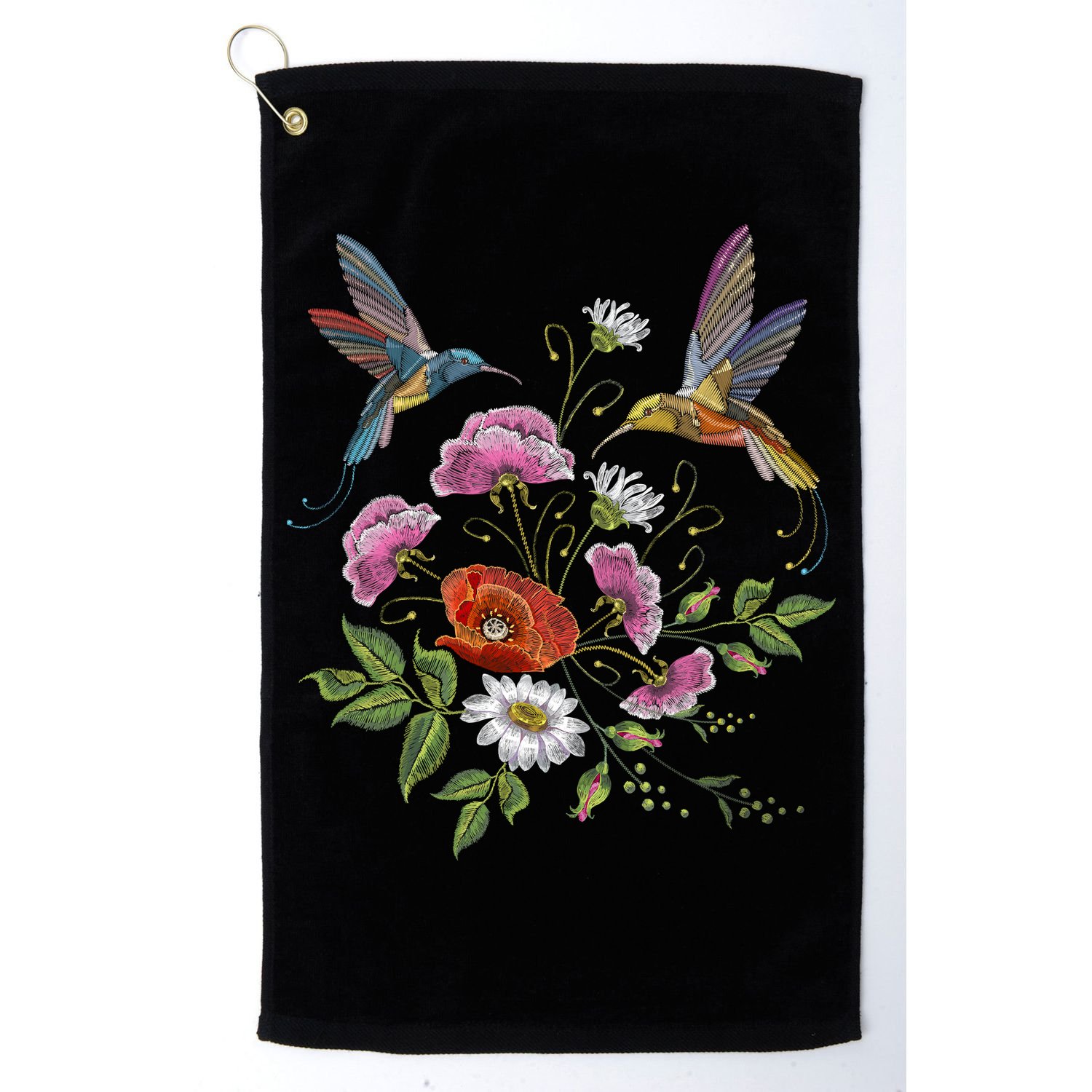 Humming Birds Flowers Golf Towel