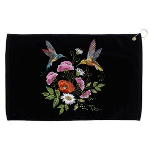 Humming Birds Flowers Grommeted Golf Towel