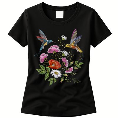 Humming Birds Flowers Womens T-Shirt