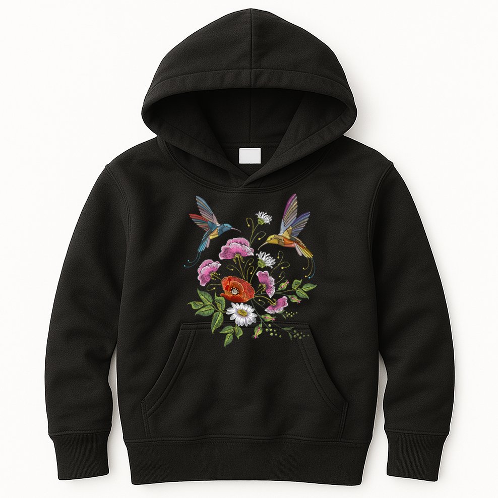 Humming Birds Flowers Kids Hoodie