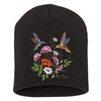 Humming Birds Flowers Short Acrylic Beanie