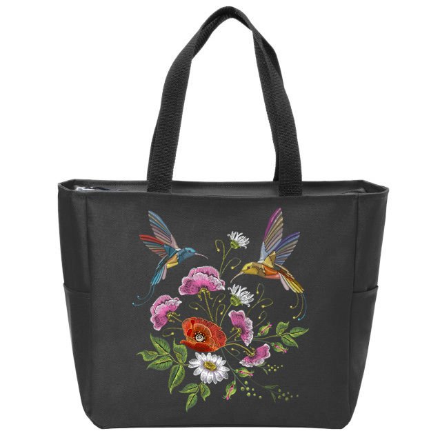 Humming Birds Flowers Zip Tote Bag