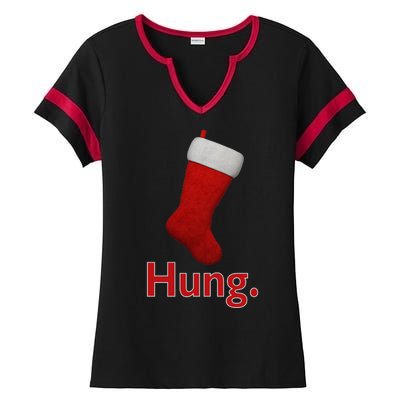 Hung Funny Christmas Ladies Halftime Notch Neck Tee