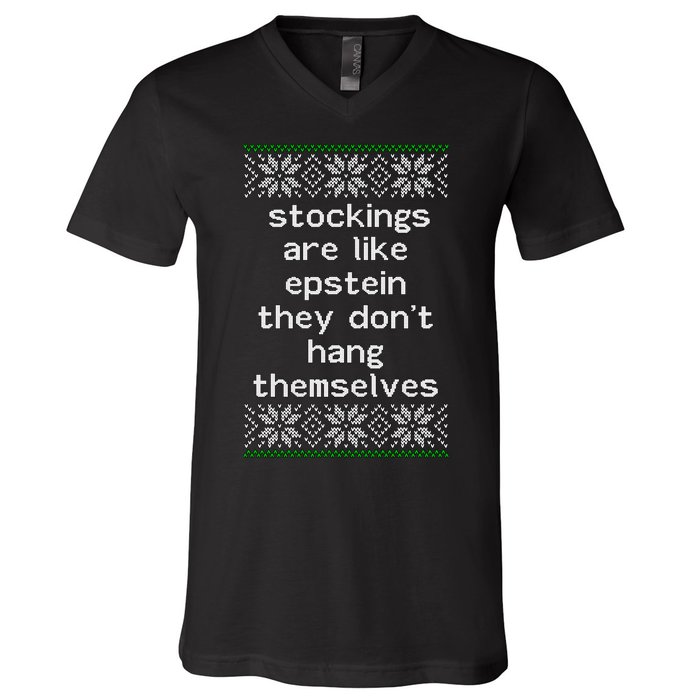 Hung Like Epstein Funny Ugly Christmas V-Neck T-Shirt