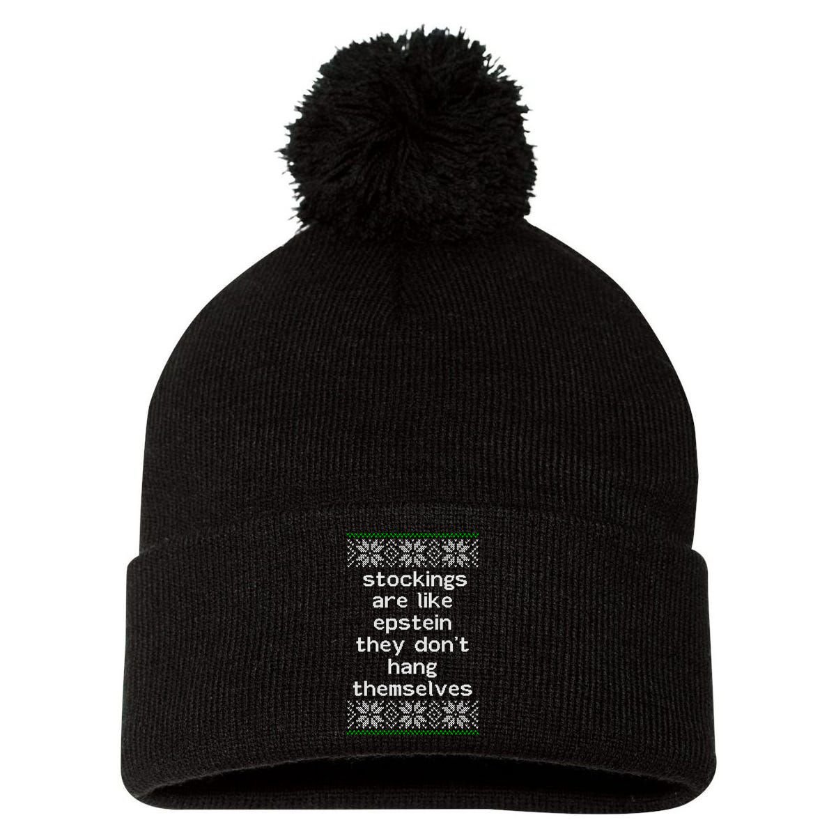 Hung Like Epstein Funny Ugly Christmas Pom Pom 12in Knit Beanie