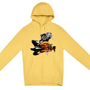 Hungry T-Rex Eating A Burger Premium Pullover Hoodie