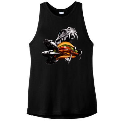 Hungry T-Rex Eating A Burger Ladies PosiCharge Tri-Blend Wicking Tank