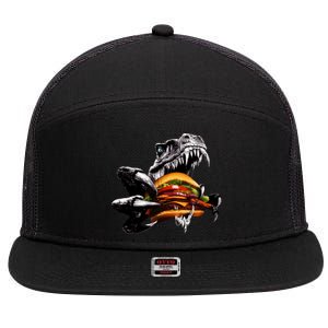 Hungry T-Rex Eating A Burger 7 Panel Mesh Trucker Snapback Hat