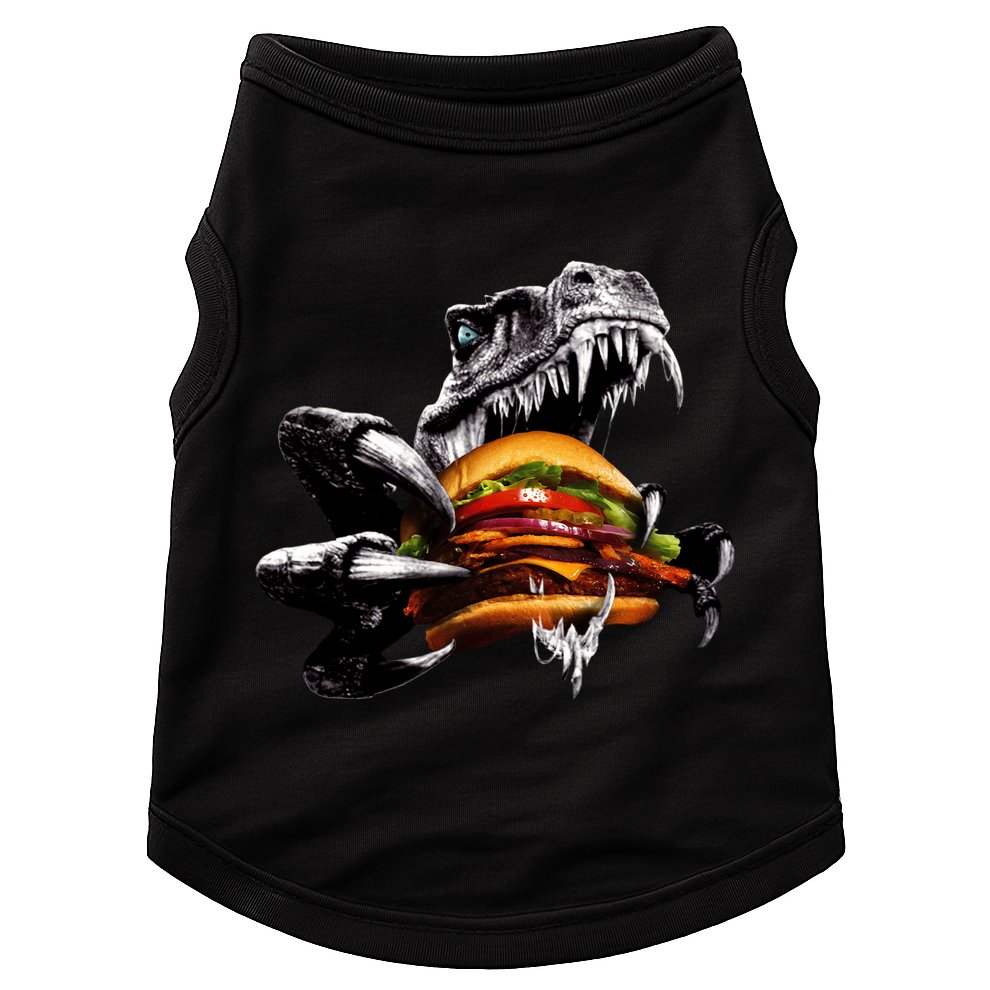 Hungry T-Rex Eating A Burger Doggie Tank