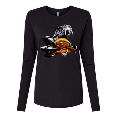 Hungry T-Rex Eating A Burger Womens Cotton Relaxed Long Sleeve T-Shirt