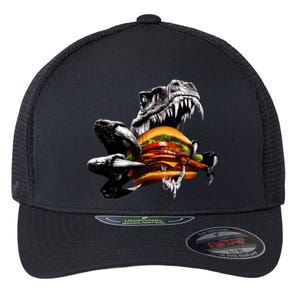 Hungry T-Rex Eating A Burger Flexfit Unipanel Trucker Cap