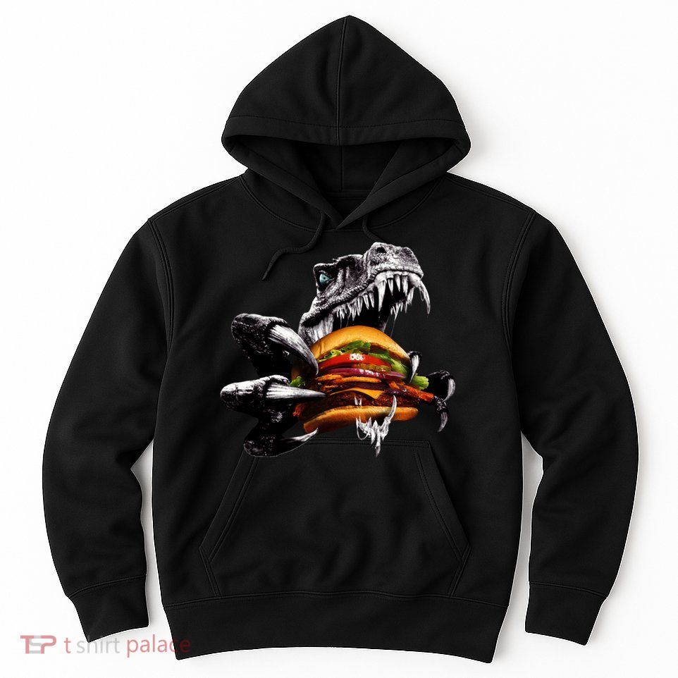 Hungry T-Rex Eating A Burger Hoodie