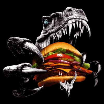 Hungry T-Rex Eating A Burger T-Shirt