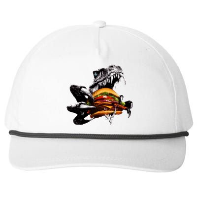 Hungry T-Rex Eating A Burger Snapback Five-Panel Rope Hat