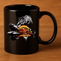 Hungry T-Rex Eating A Burger 11oz C Handle Ceramic Mug