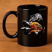 Hungry T-Rex Eating A Burger 11oz C Handle Ceramic Mug