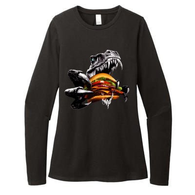 Hungry T-Rex Eating A Burger Womens CVC Long Sleeve Shirt