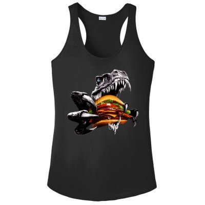 Hungry T-Rex Eating A Burger Ladies PosiCharge Competitor Racerback Tank