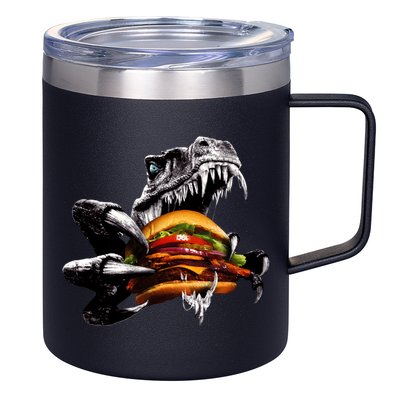Hungry T-Rex Eating A Burger 12oz Stainless Steel Coffee Mug
