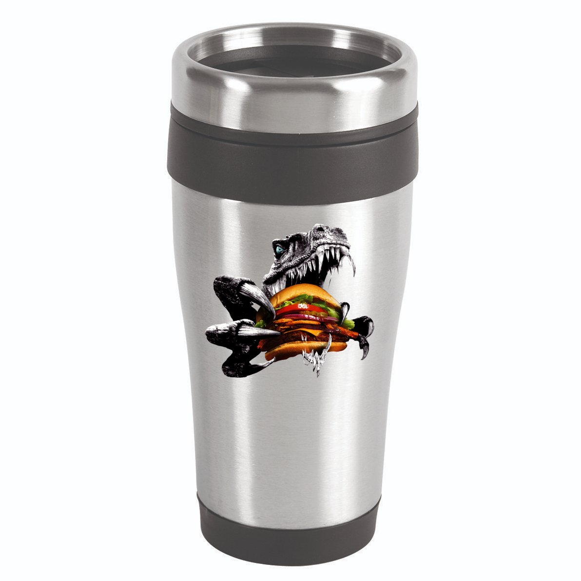 Hungry T-Rex Eating A Burger 16oz Travel Tumbler